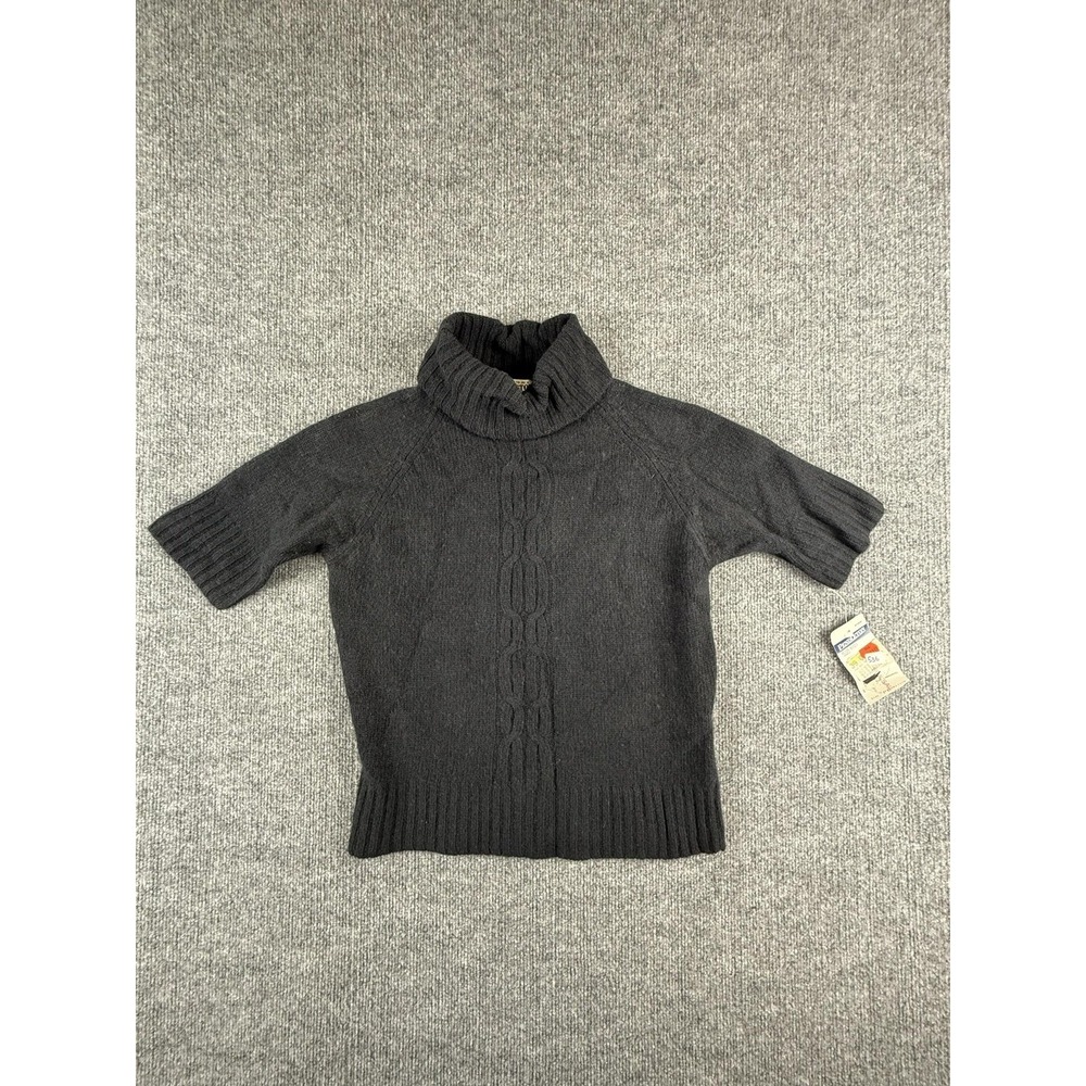 Vintage Pendleton Sweater Womens Petite P Gray Lambswool Turtleneck Short Sleeve